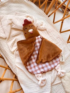 Colette la Poulette  - Doudou Poule personnalisable -  Minky Sucre Brun