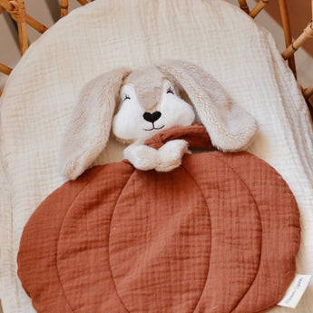 Doudou Lapin Gabin - Edition Citrouille Automne - Doudou personnalisé - Minky Beige